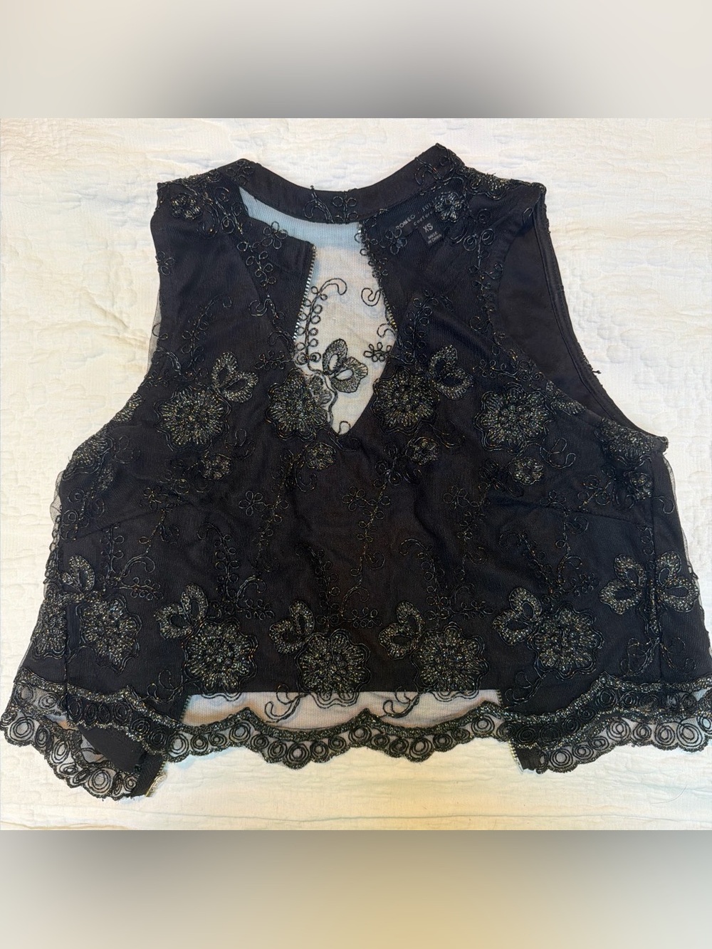 Romeo & Juliet Couture Black Beaded Lace Crop Top